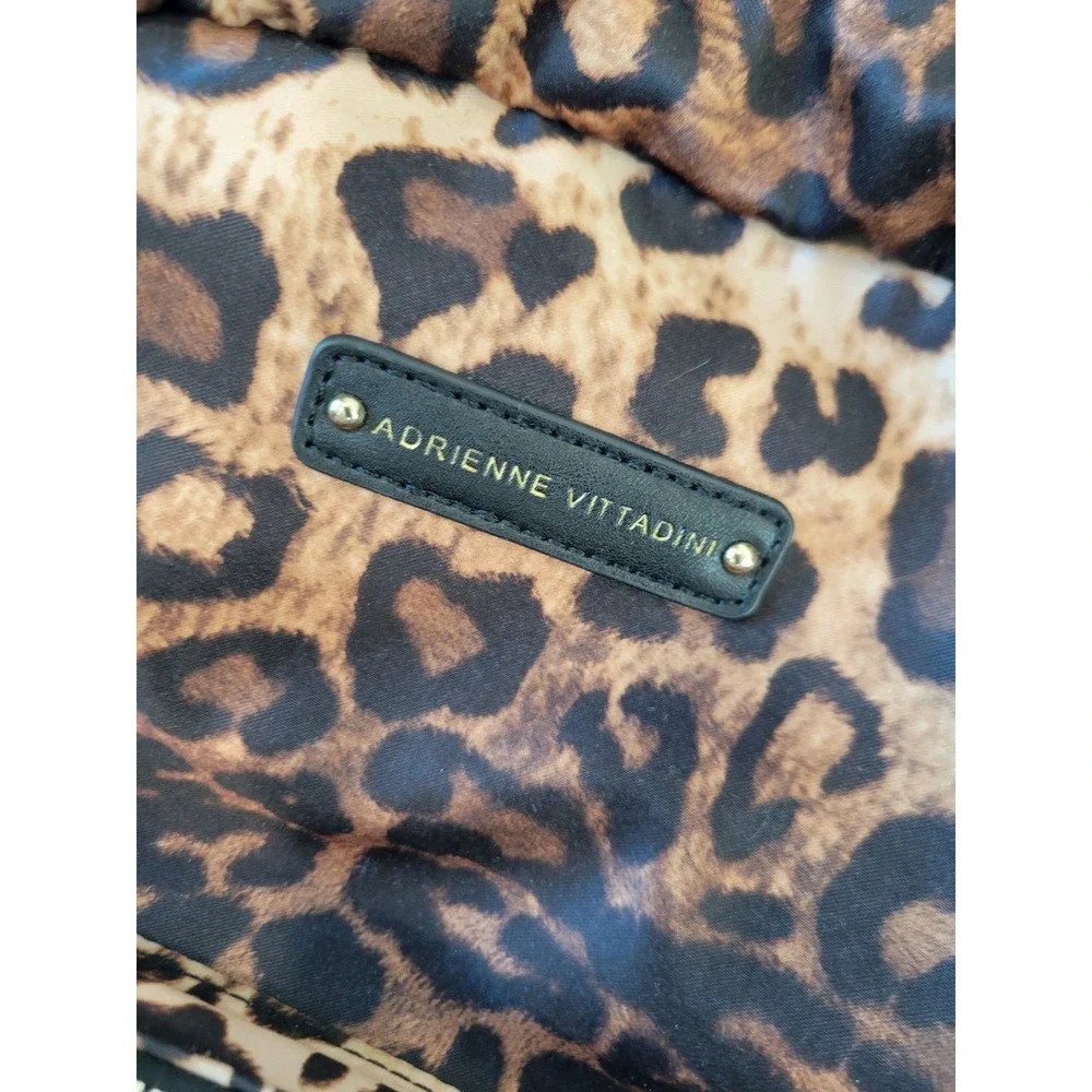 Adrienne Vittadini Leopard Print Nylon Backpack Travel Bag Gold Hardware